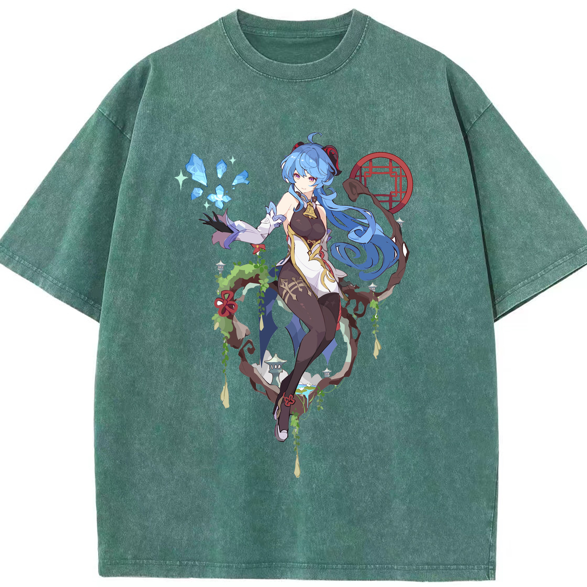 げんし神 甘雨 かんう genshin Ganyu 綿100% ヴィンテージ風 半袖Tシャツ（フロントプリント）
